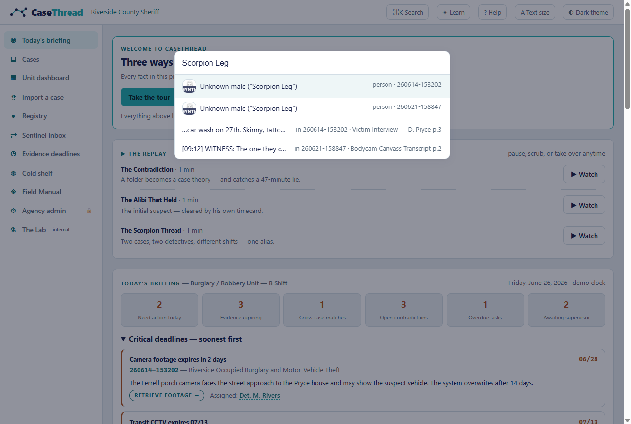 The command palette finding an alias across two cases