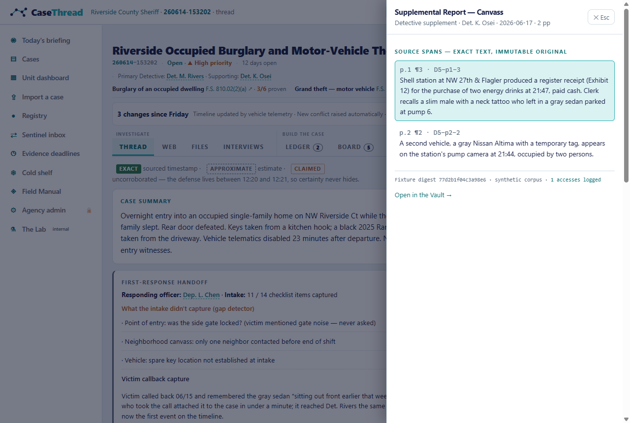 The source viewer — the exact span, highlighted, fingerprinted